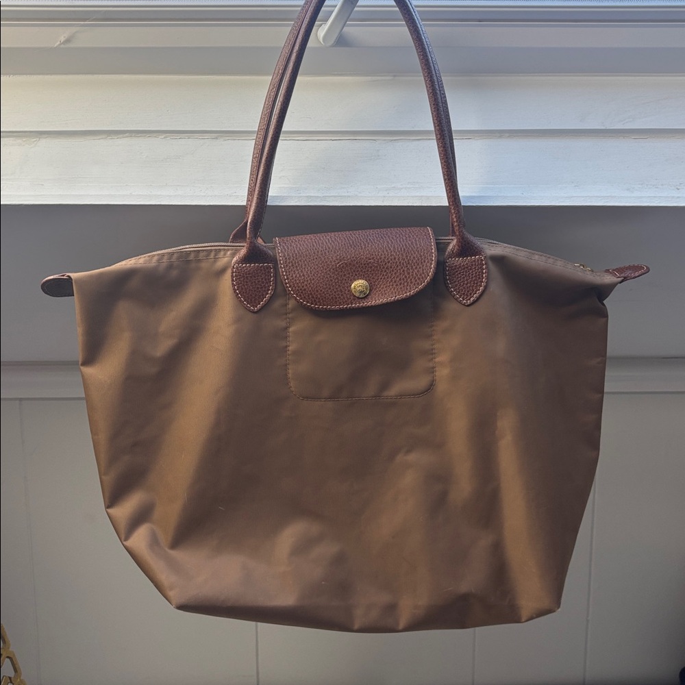 Longchamp Le Pliage LARGE Tan Tote Bag with Leather Accents